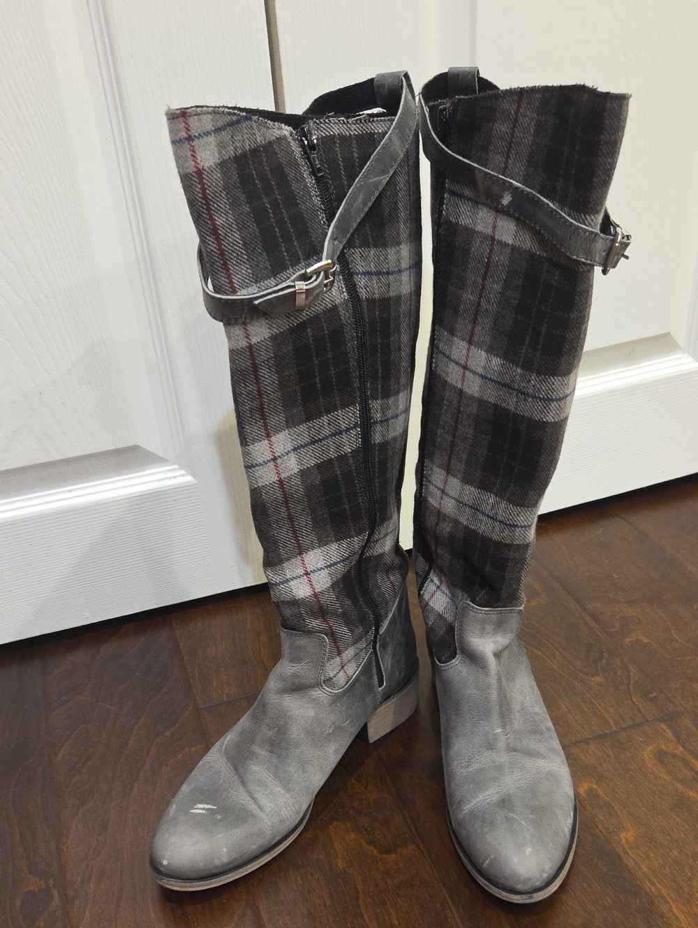 Charles David Gray Plaid Tall Boots
